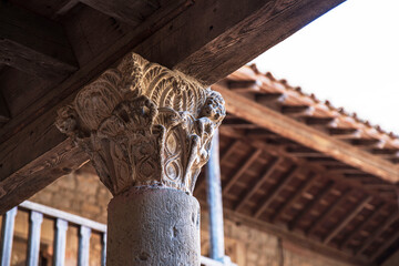 Detail of a capital from the cloister of Lagrasse Abbey in Cathar country in the south of France