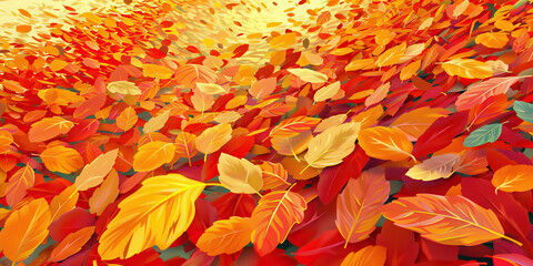 A colorful tapestry of autumn foliage stretches as far as the eye can see, leaves crunching underfoot as someone walks through it