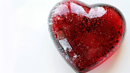 Heart-shaped glass decoration on a white background.