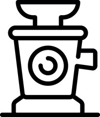 A black and white line icon of a coffee grinder, ideal for infographics and design projects