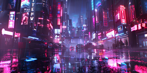 Fototapeta premium Sci fi cyberpunk futuristic modern city in neon lights 