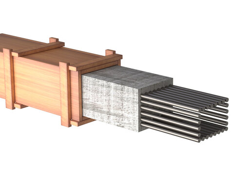3d RCC columns rendering, concrete columns under construction. column shuttering. rod in columns.
