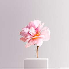 Product presentation minimal background with beautiful flower and geometric podium