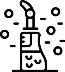 Black and white line art illustration of a hand sanitizer bottle with a pump top and playful bubbles