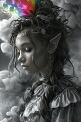 Woman Adorned With Rainbow Feather. Generative AI