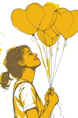 Woman Holding Bunch of Yellow Balloons. Generative AI
