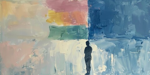 Person Standing in Front of Colorful Wall. Generative AI