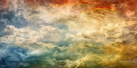 Clouds With Rainbow Painting. Generative AI