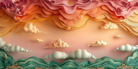 A Painting of a Landscape With Clouds and Mountains. Generative AI