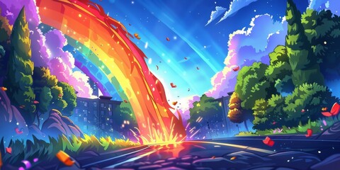 Fototapeta premium A Rainbow Painting in the Sky. Generative AI