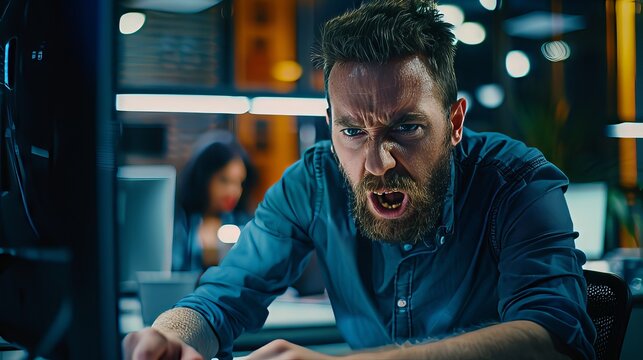 IT technician calming down frustrated coworker