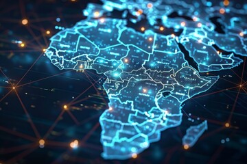 Obraz premium Digital Map of Africa Network Connection created with Generative AI