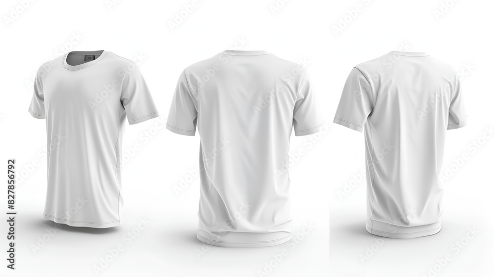 Wall mural illustration, Men's simple looking white blank t-shirt front and back look for print and design, isolated in white background, 3d abstract white background
 - Wall murals
