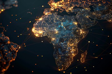 Digital Map of Africa Network Connection created with Generative AI