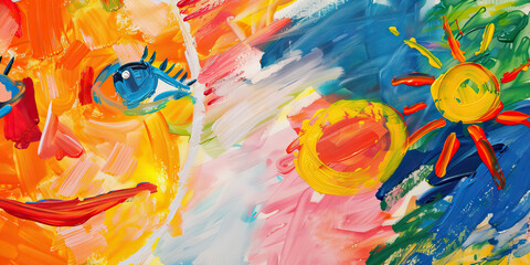 Obraz premium A child's imagination comes to life on the canvas, vivid colors and whimsical brushstrokes telling a story only they can see