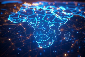 Digital Map of Africa Network Connection created with Generative AI