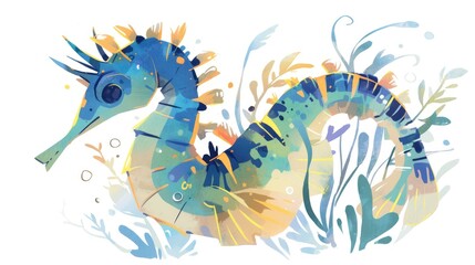 A 2d illustration of a seahorse against a white backdrop