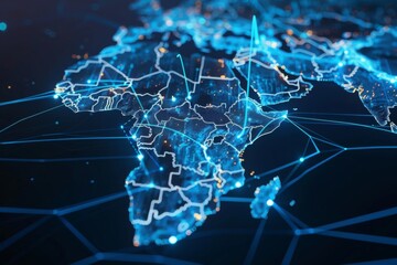 Digital Map of Africa Network Connection created with Generative AI