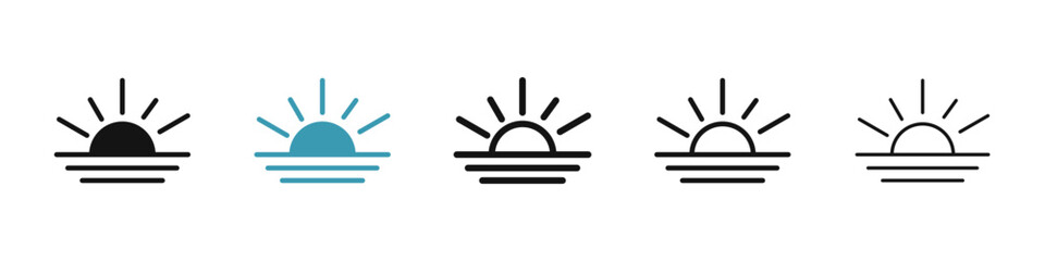 Sunrise line icon set. morning sunshine sign. sea sunset vector icon for UI designs.