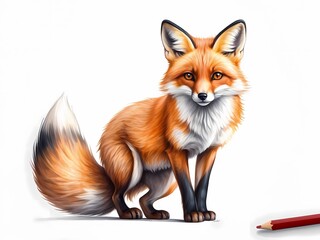 Fototapeta premium A quality colored pencil drawing of a cute and lovely Fox
