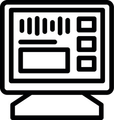 Black and white illustration of a contemporary computer monitor with user interface elements