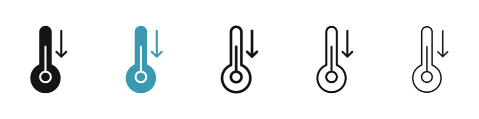 Low Temperature line icon set. temperature low or down thermometer vector icon. cold or cool temperature sign for UI designs.