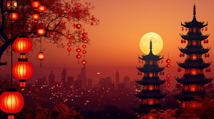 vector image flat of lunar new year background, banner, Chinese New Year 2024. 