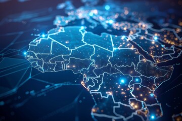 Digital Map of Africa Network Connection created with Generative AI