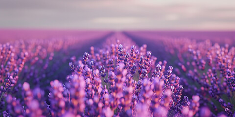 Obraz premium An ethereal lavender field stretches as far as the eye can see, inviting one to escape into a tranquil daydream
