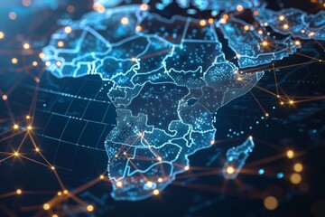 Obraz premium Digital Map of Africa Network Connection created with Generative AI