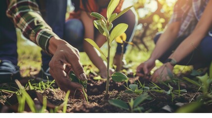 People planting a tree together to show how much they care about the environment and want to make a difference. AIG535