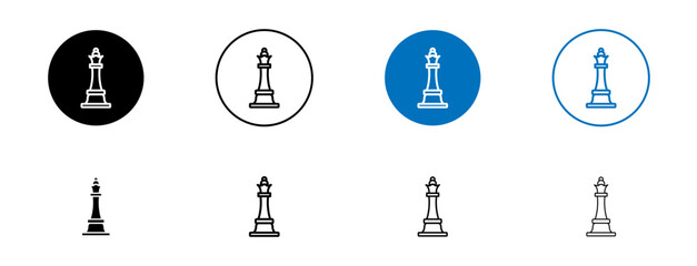 Chess queen icon set. chess crown piece vector symbol. chess game sign. Business strategy icon in black and blue color.