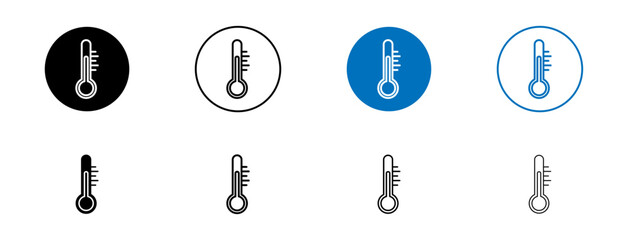 Thermometer half icon set. normal temperature vector symbol in black and blue color.