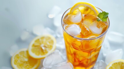 iced lemon tea with space area for text. national iced tea day