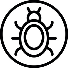 Vector illustration of a stylized bug icon in black and white, suitable for web and print