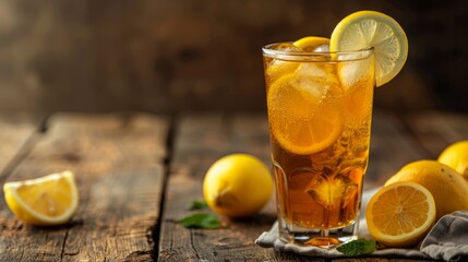 iced lemon tea with space area for text. national iced tea day