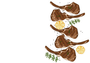 Food illustration - delicious tomahawk meat used for cooking steak and grilling vector cartoon illustration for a butcher shop or steakhouse menu.