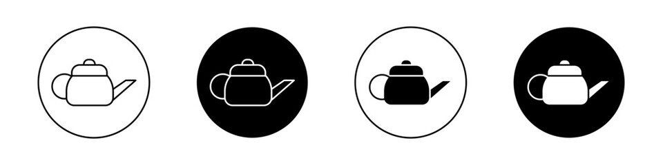 Coffee pot icon set. chinese tea kettle vector symbol. teapot icon in black filled and outlined style.