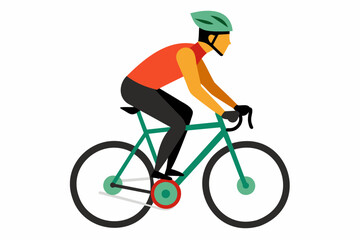 Fototapeta premium Cyclist in motion isolated on white backdrop. Man on a bicycle. Vibrant graphic illustration. Concept of outdoor sports, adventure cycling, fitness, active lifestyle. Print, design element
