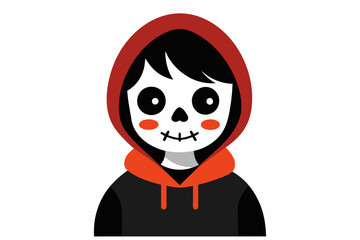 Kid with Day of the Dead makeup. Child with sugar skull face paint. Isolated on white backdrop. Concept of Dia de los Muertos, Mexican cultural tradition, festival, celebration, Halloween