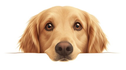 A Golden Retriever is playfully peeking out in this adorable shot set against a pure white backdrop
