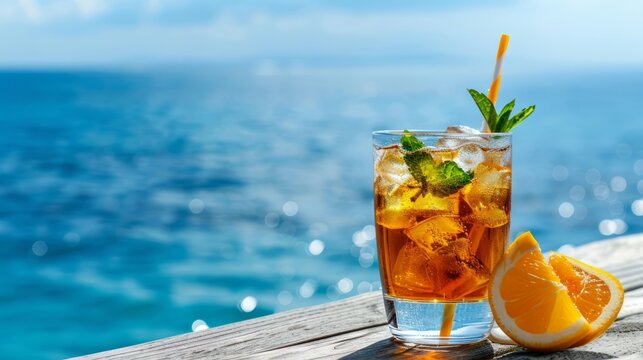 iced lemon tea with space area for text. national iced tea day