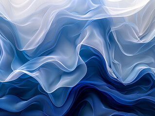 Fototapeta premium Close-up of light blue, wavy fabric layers with a silky texture, creating an undulating pattern that evokes an oceanic feel