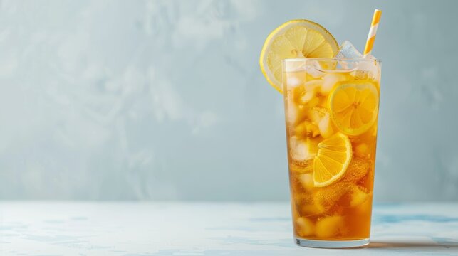 iced lemon tea with space area for text. national iced tea day