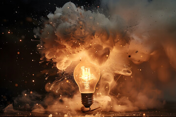 Incandescent light bulb with smoke coming out of it. 3D rendering - Powered by Adobe