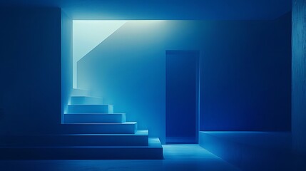 Enigmatic allure of minimalist geometry set against a deep blue canvas, bathed in the soft glow of gentle illumination.