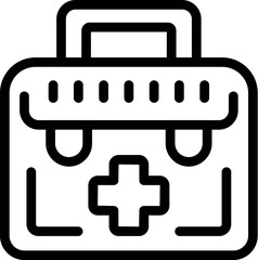 Doctor's medical bag icon with healthcare, first aid, and emergency services symbol in black line illustration for medical assistance and responder vector kit in clinic or hospital