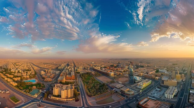 Aerial panorama of downtown Riyadh, Saudi Arabia.