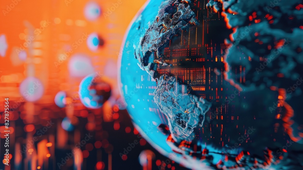 Canvas Prints 3d rendering of planet earth with glowing blue continents and a cracked surface. aig535