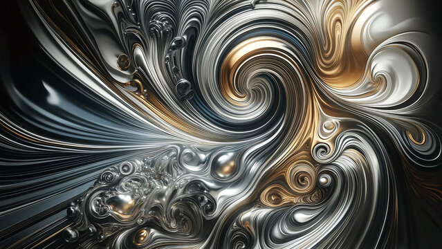 Flowing Metallic Waves A Fusion of Silver and Gold Swirls